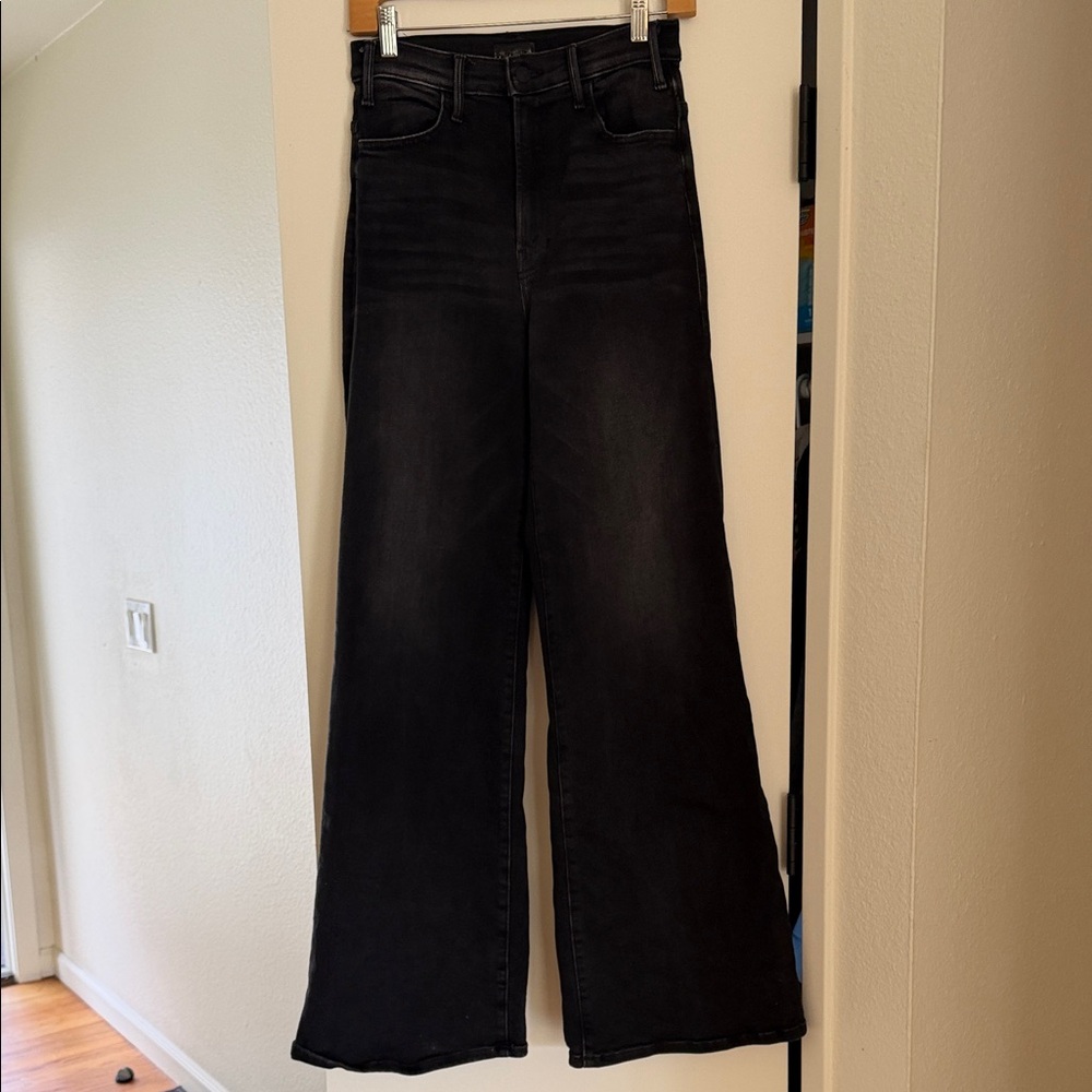 MOTHER Hustler Roller Sneak Black Wash High-Rise Wide-Leg Jeans Size 26